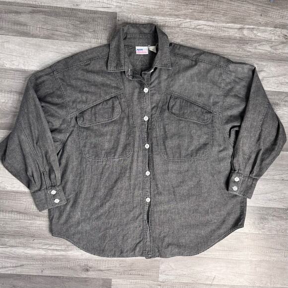 Vintage Womens Gray Western Button Front Denim Shirt Chest Pockets Plus Size - Picture 2 of 7